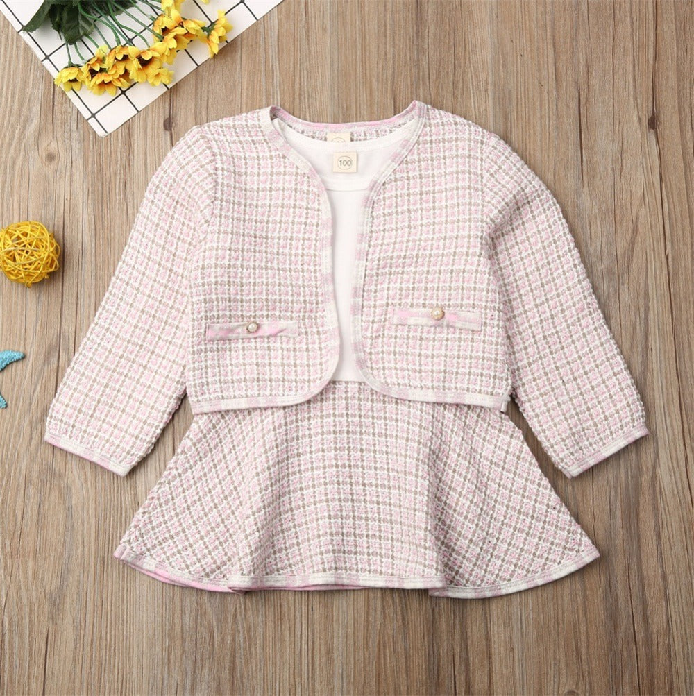 Girls Long-sleeved Two-piece Dress: 6m-5y