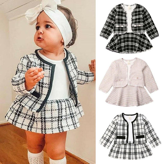 Girls Long-sleeved Two-piece Dress: 6m-5y