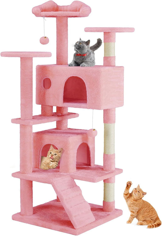 54" -Cat Tree Tower - Multi-level With Sisal Grab Post, Indoor Apartment With Ladder, Plush Toys, Rest And Play